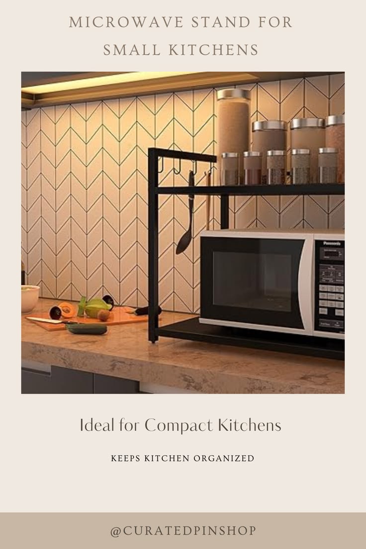 Adjustable Microwave Rack Stand | Steel Kitchen Organiser with Side Hooks